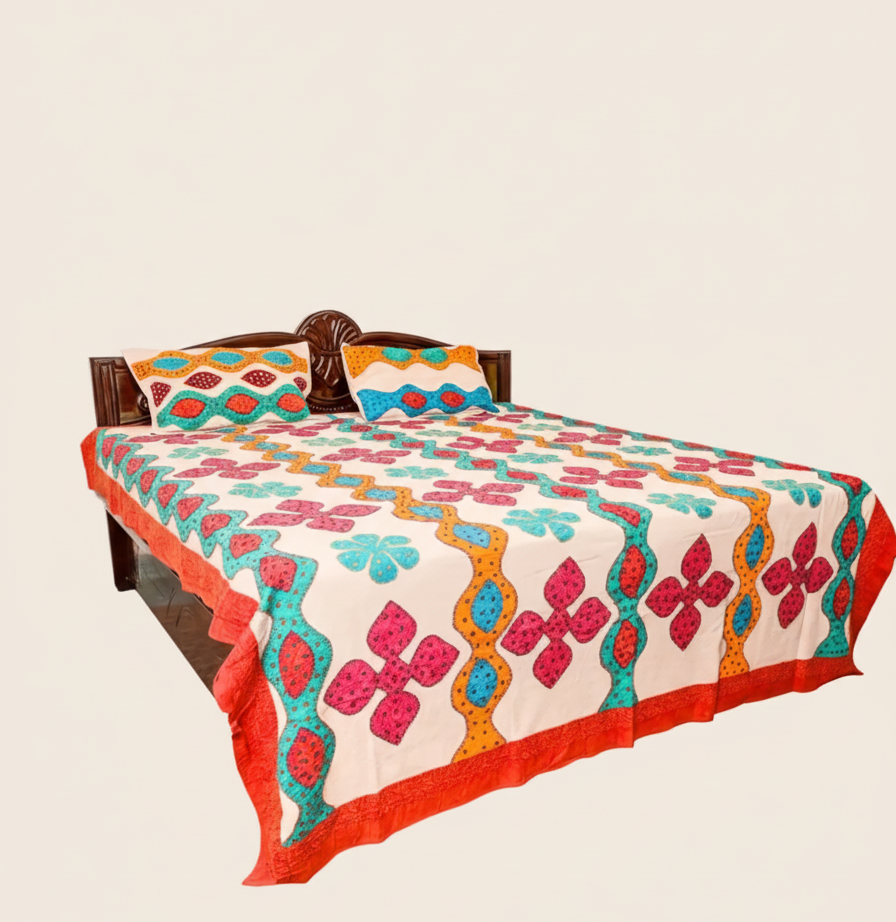 Mosaic Carnival Vibrant Applique Bedsheet Set
