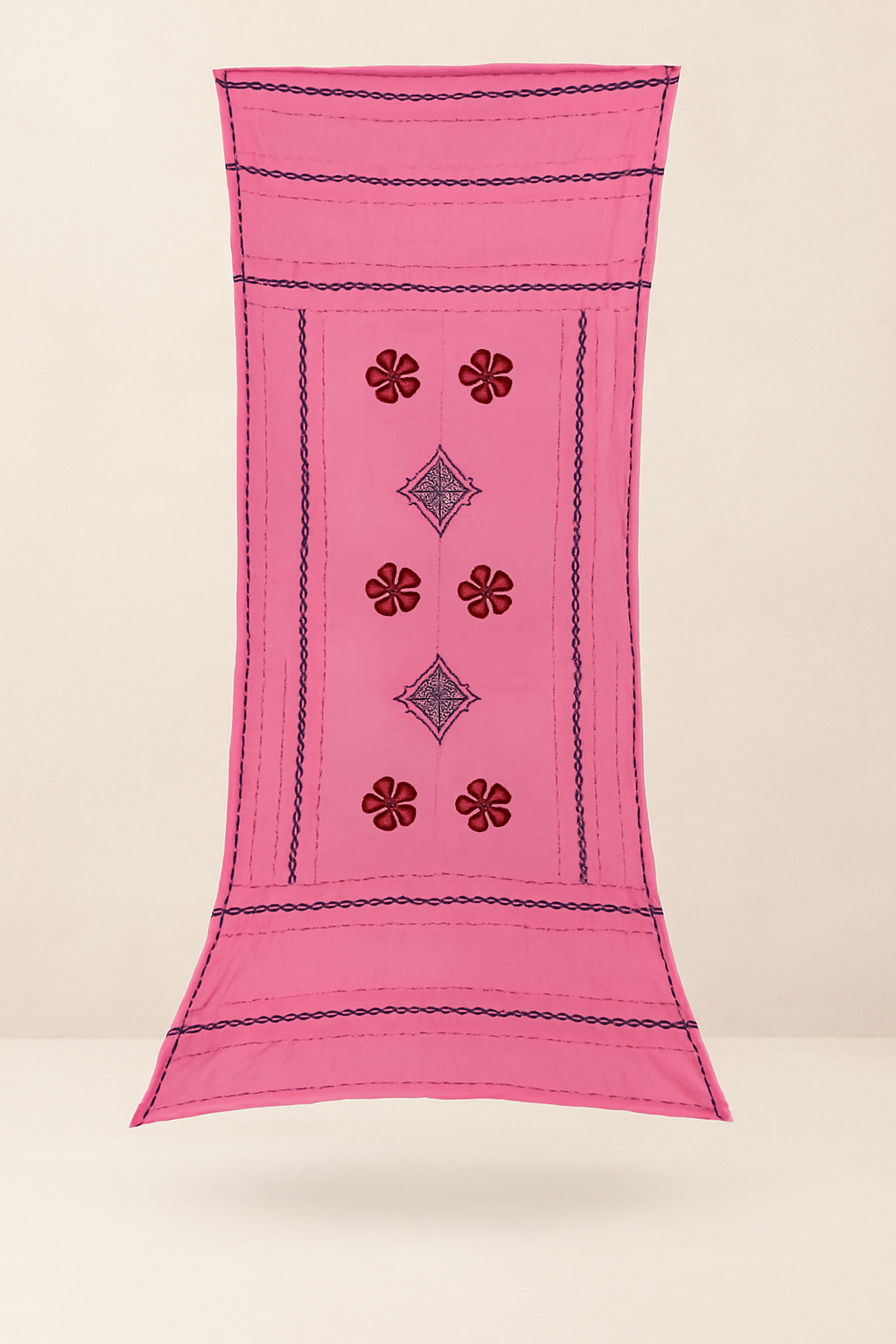 Pink dupatta fabric with embroidered patterns