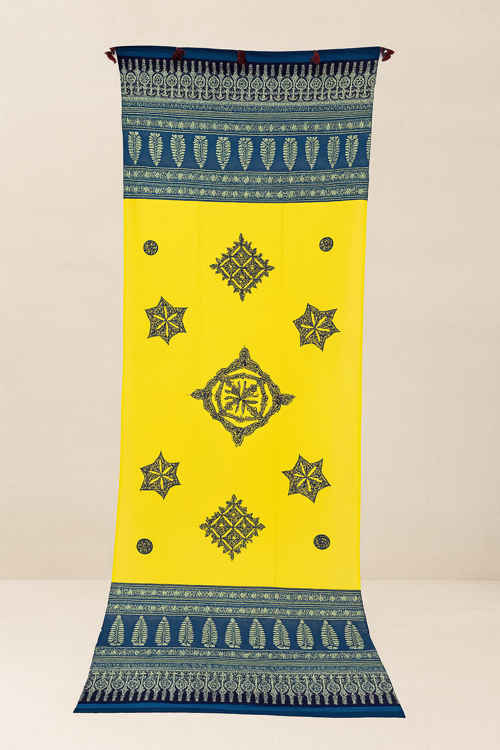 Yellow dupatta with green patterns