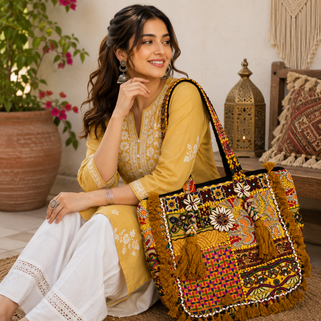 Heritage Embroidered Banjara Tote Bag with Tassels