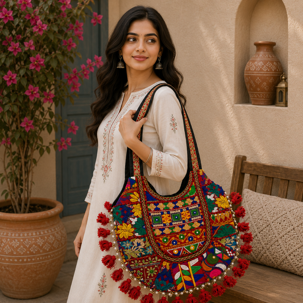 Boho Tassel Embroidered Tote Bag for Women