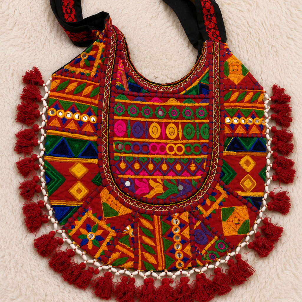 Fusion Hues Boho Tassel Embroidered Tote Bag