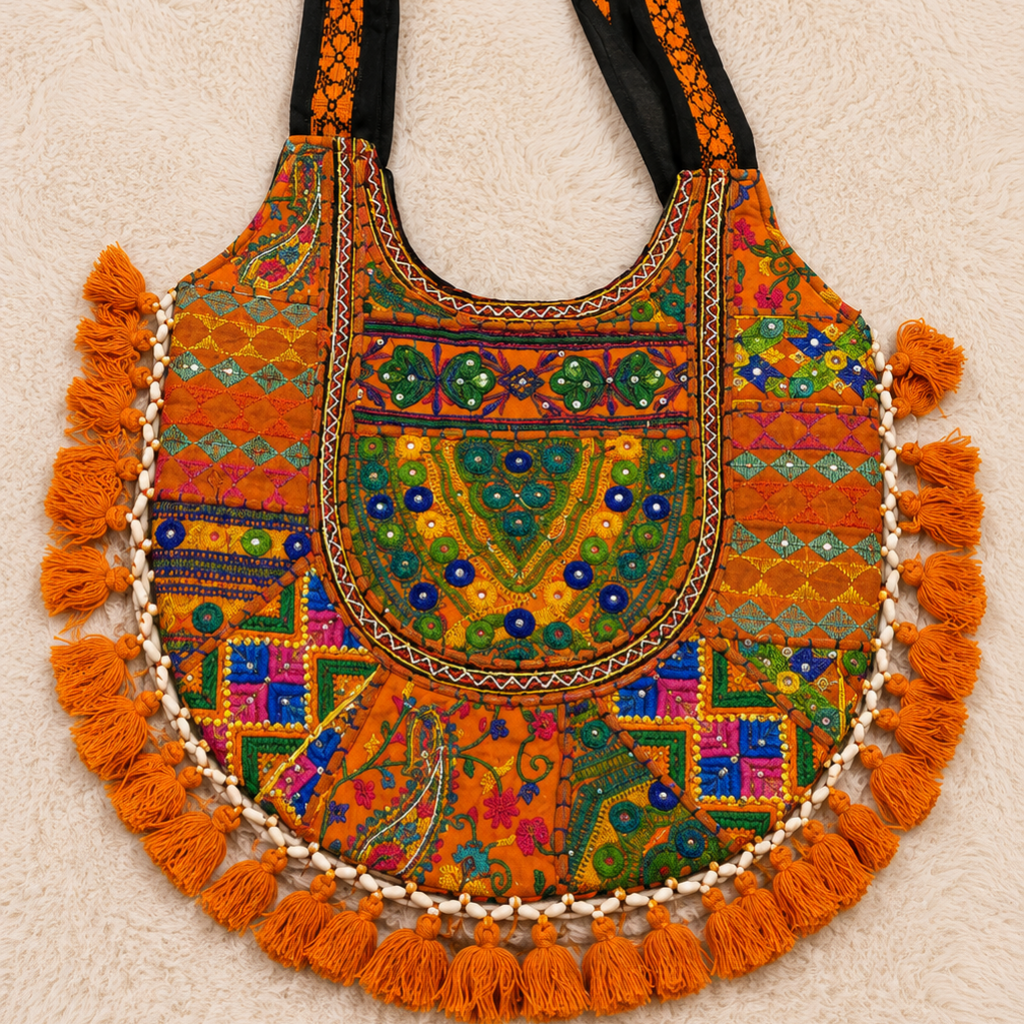 Fusion Hues Boho Tassel Embroidered Tote Bag