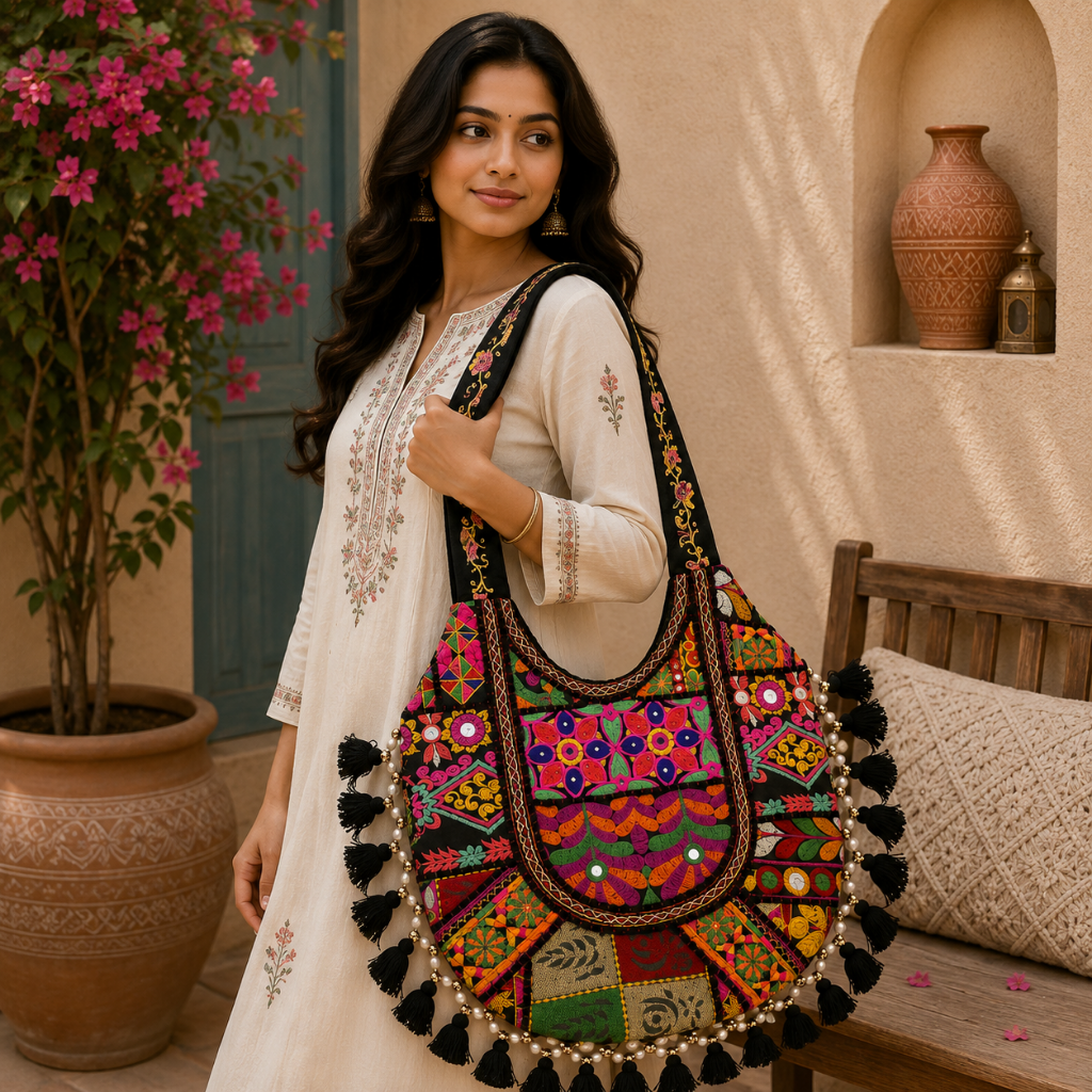 Boho Tassel Embroidered Tote Bag for Women