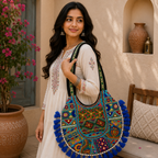 Fusion Hues Boho Tassel Embroidered Tote Bag