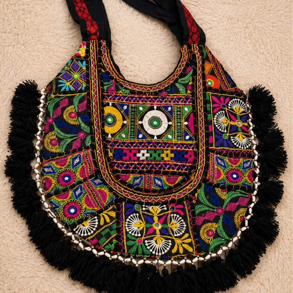 Fusion Hues Boho Tassel Embroidered Tote Bag