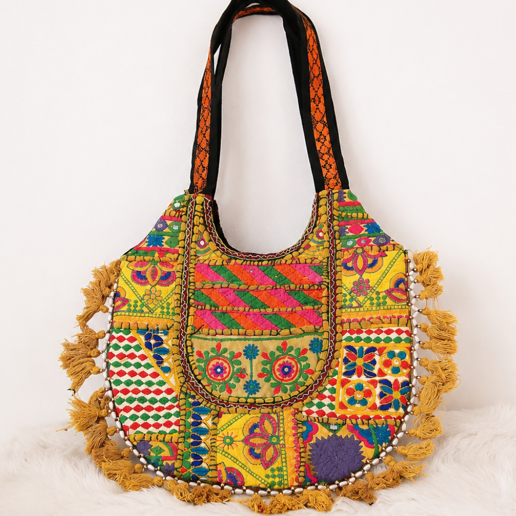 Fusion Hues Boho Tassel Embroidered Tote Bag