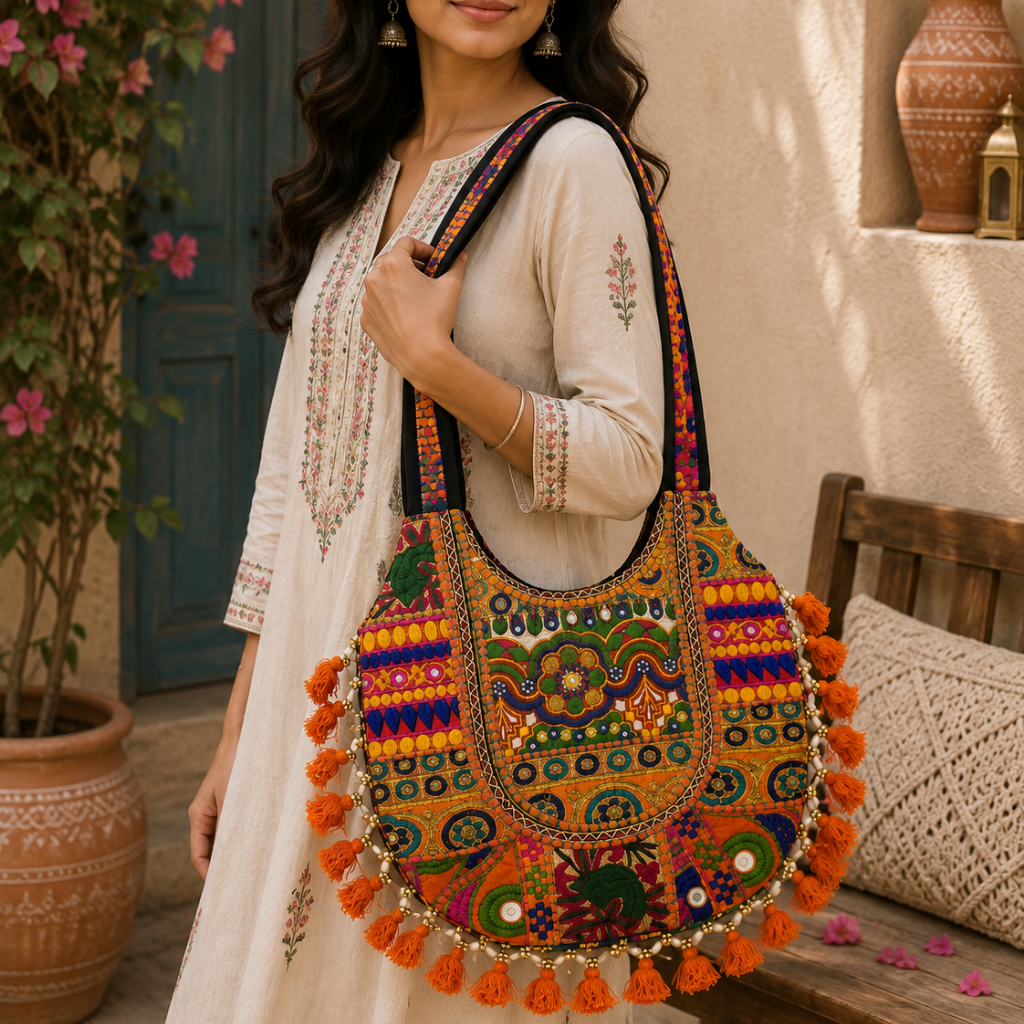 Boho Tassel Embroidered Tote Bag for Women