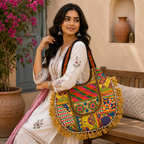 Fusion Hues Boho Tassel Embroidered Tote Bag