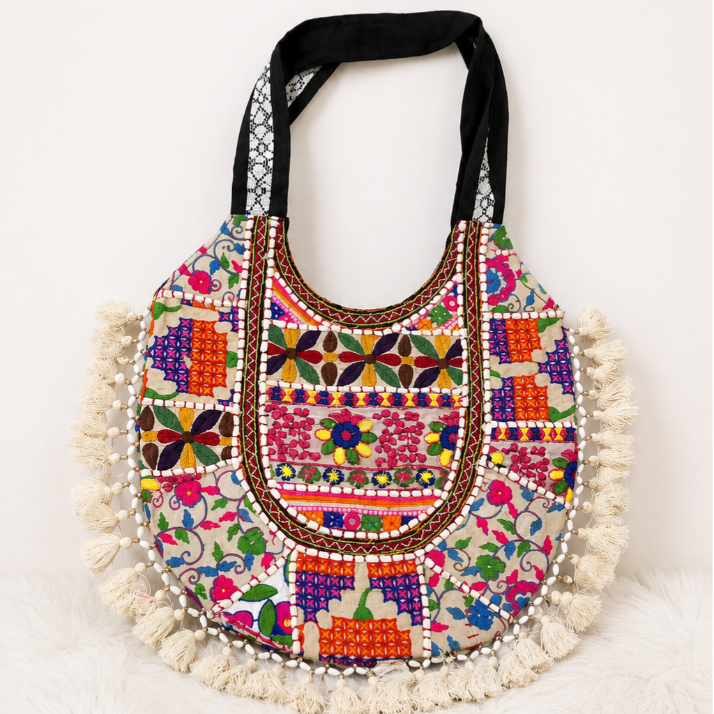 Boho Tassel Embroidered Tote Bag for Women