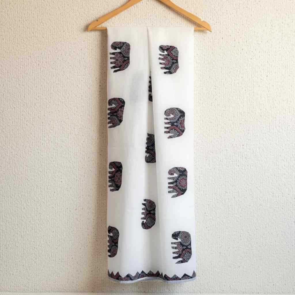 Ethnic Animal Motifs White Applique Dupatta