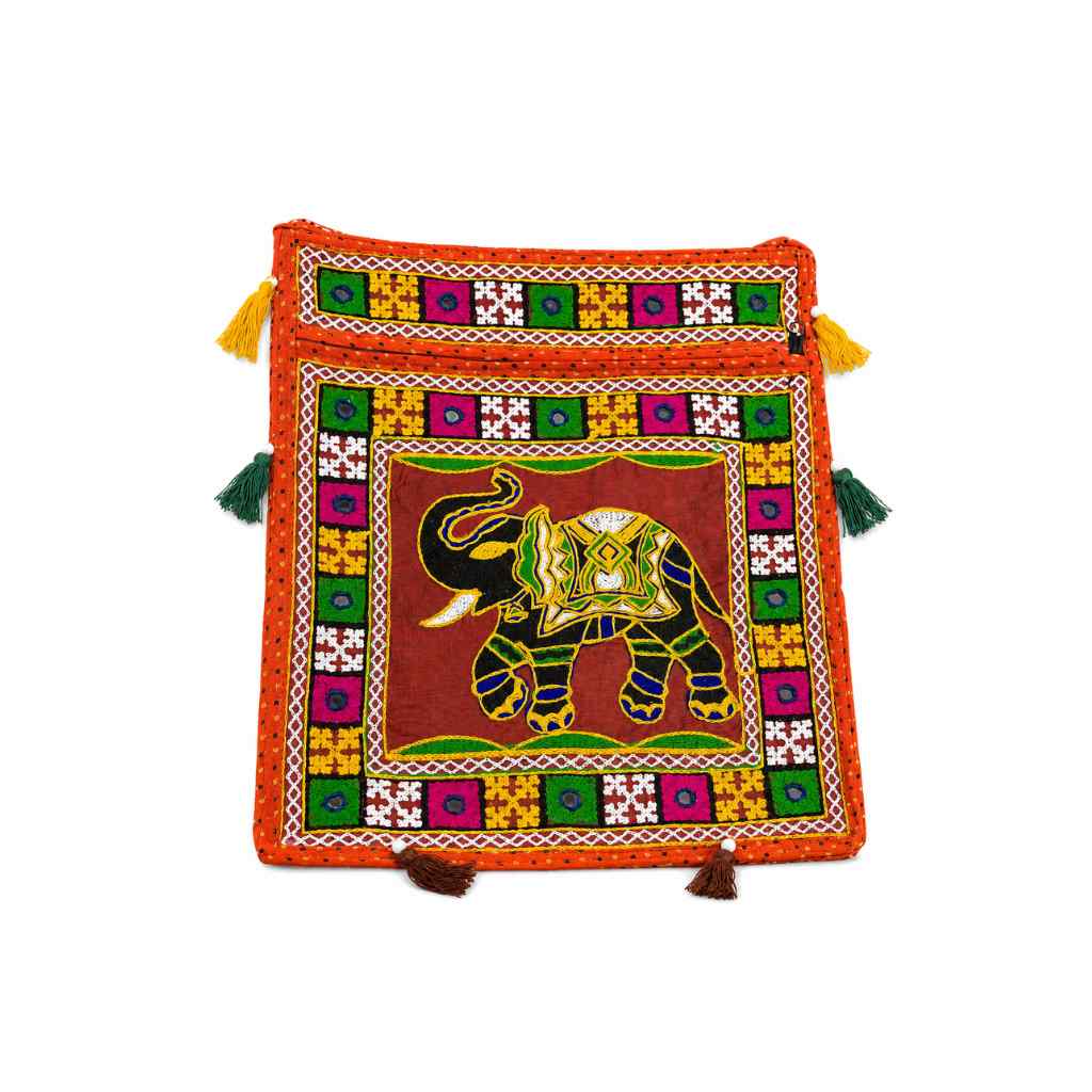 Folk Art Elephant Embroidered Sling Bag