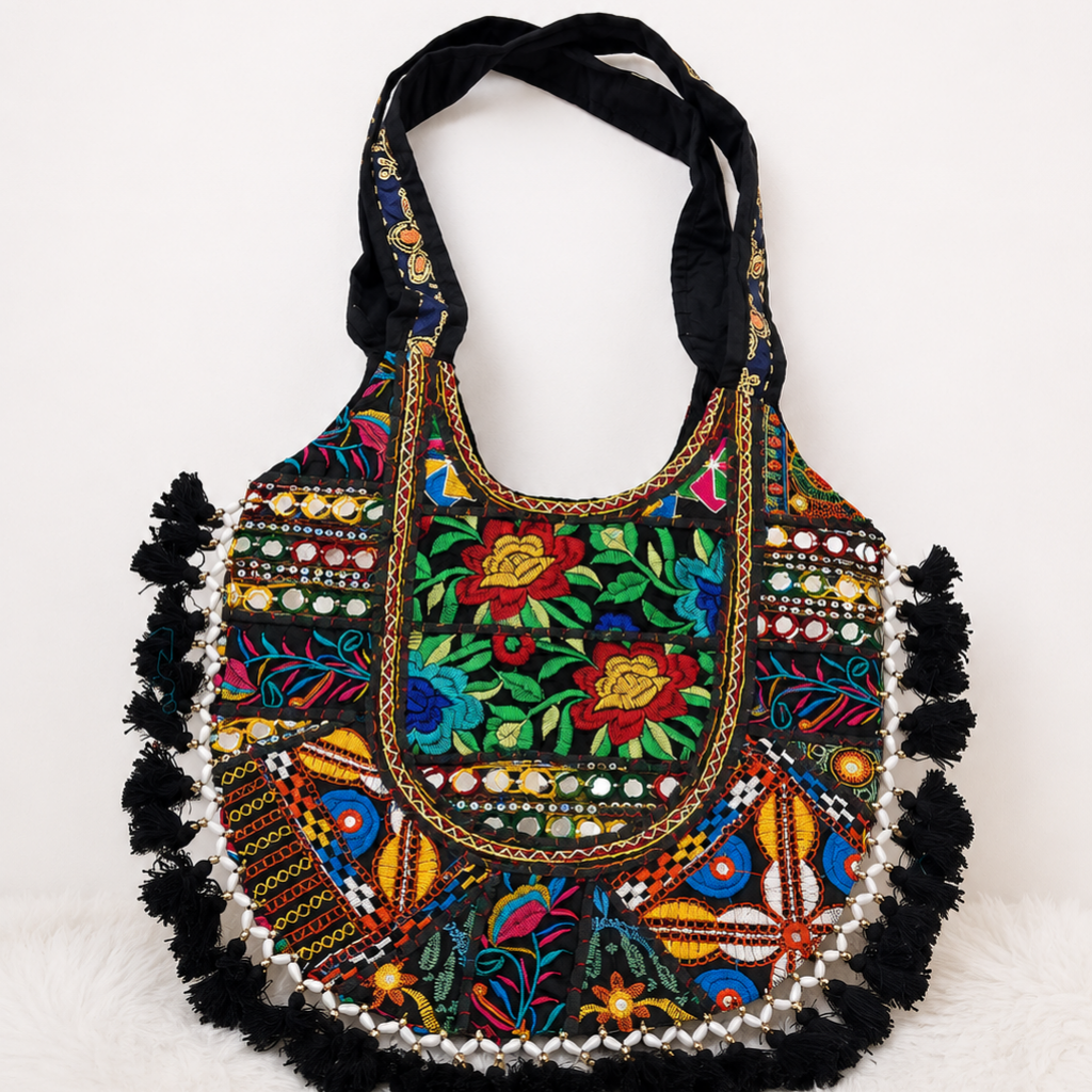 Boho Tassel Embroidered Tote Bag for Women