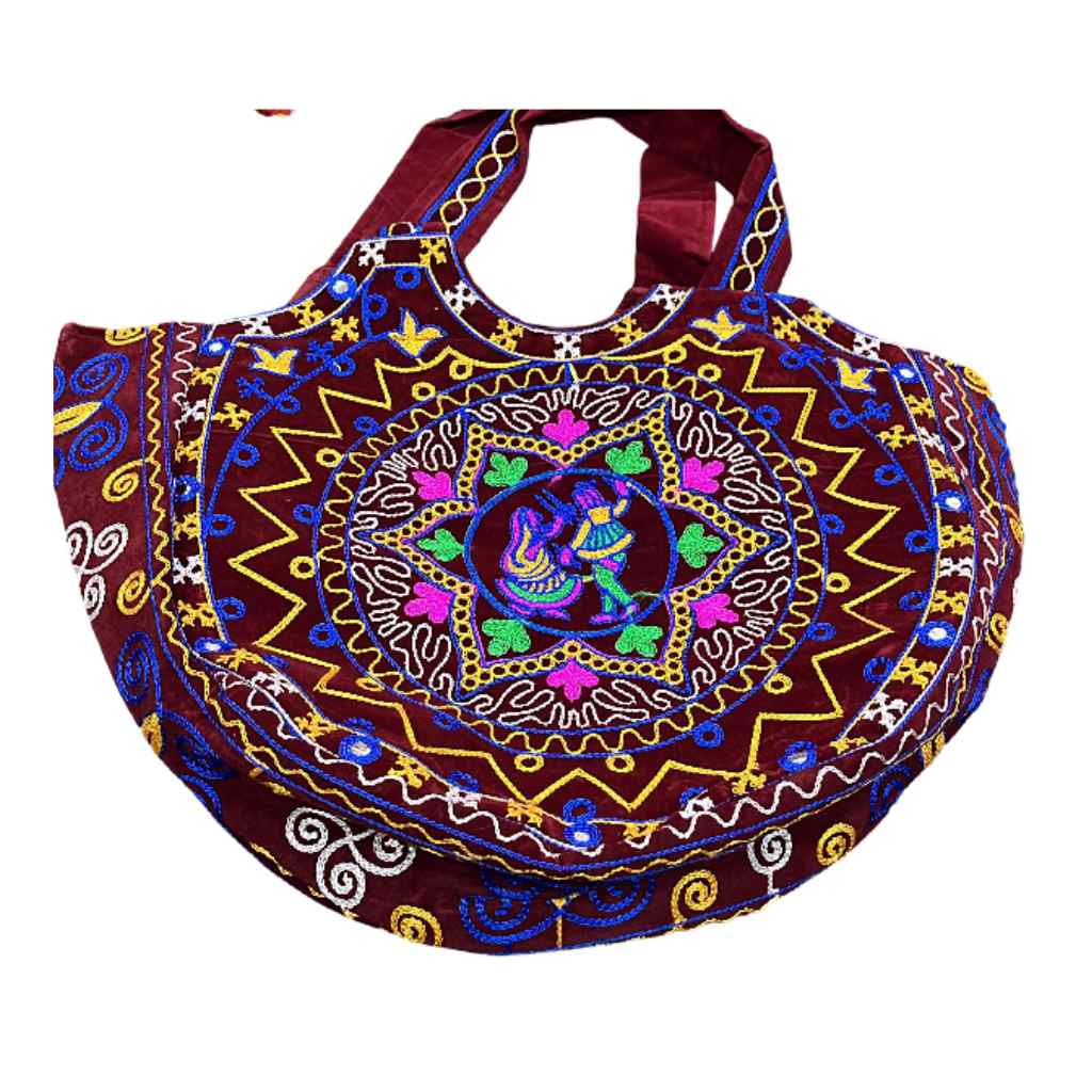 Ethnic Motifs Embroidered Boho Tote Bag