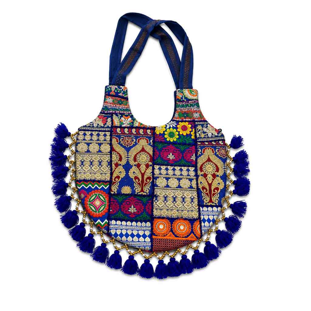 Vintage Noir Tassel Embroidered Tote Bag for Women