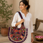 Vintage Noir Tassel Embroidered Tote Bag for Women