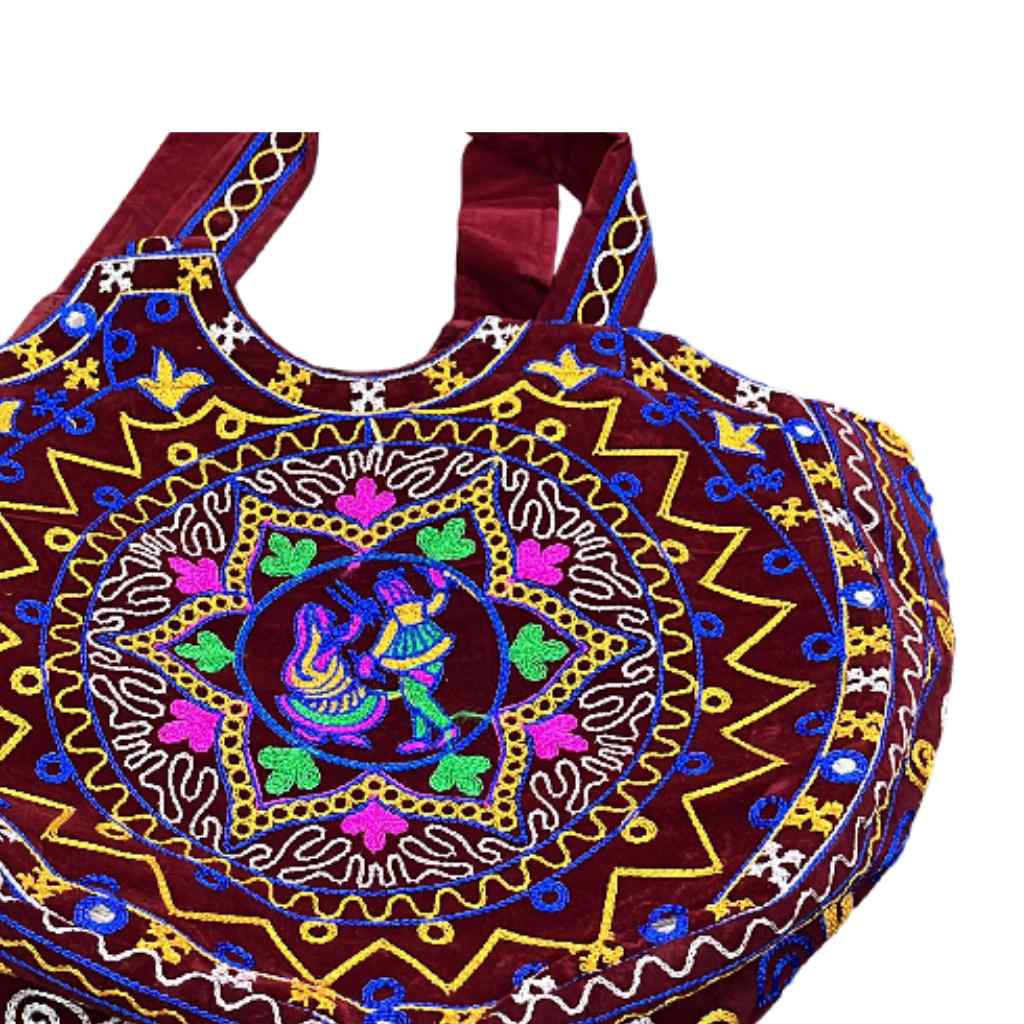Ethnic Motifs Embroidered Boho Tote Bag