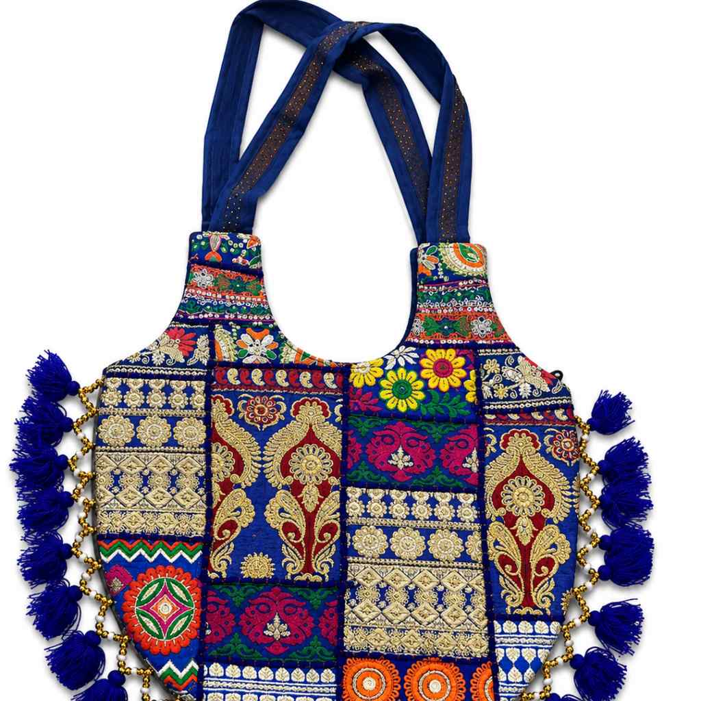 Vintage Noir Tassel Embroidered Tote Bag for Women