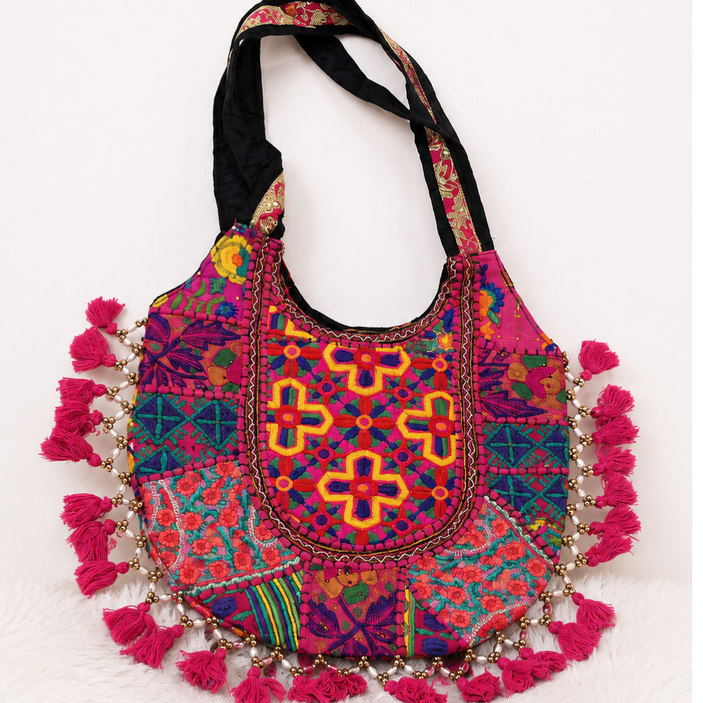 Boho Tassel Embroidered Tote Bag for Women