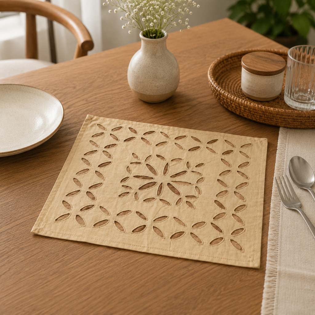 Soft Charm Applique Cutwork Cotton Table Napkin