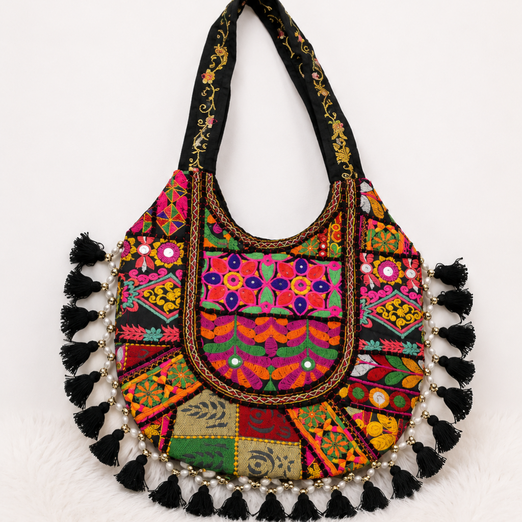 Boho Tassel Embroidered Tote Bag for Women