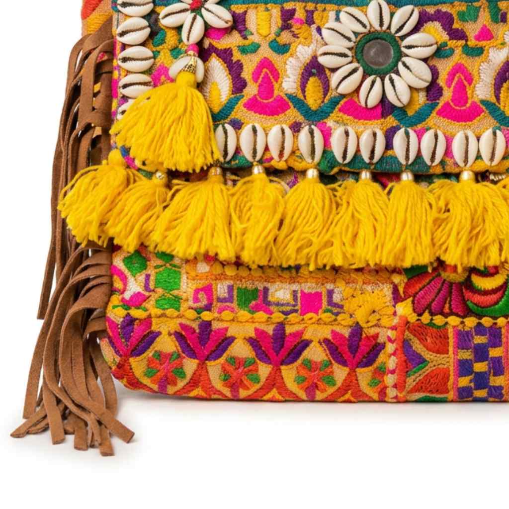Embroidered Fringe Banjara Laptop Bag for Women