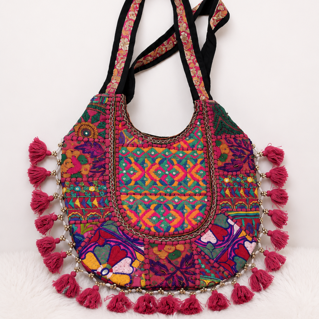 Boho Tassel Embroidered Tote Bag for Women