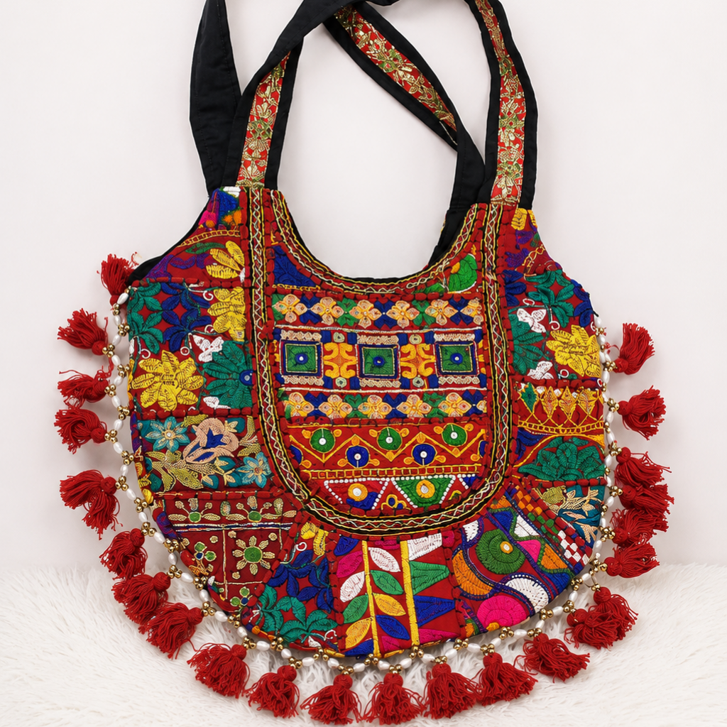 Boho Tassel Embroidered Tote Bag for Women