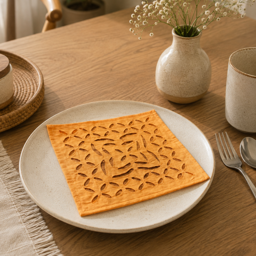 Soft Charm Applique Cutwork Cotton Table Napkin