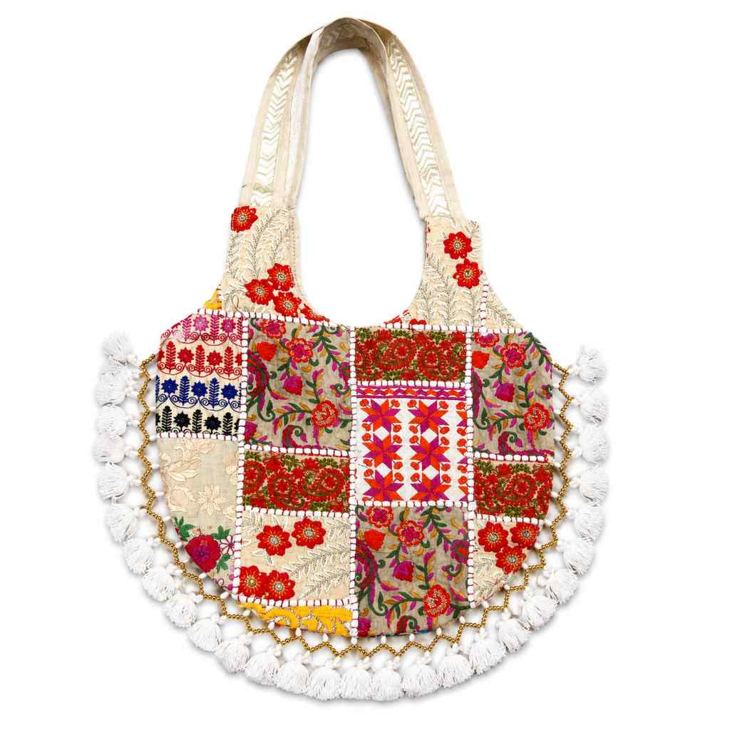 Vintage Noir Tassel Embroidered Tote Bag for Women