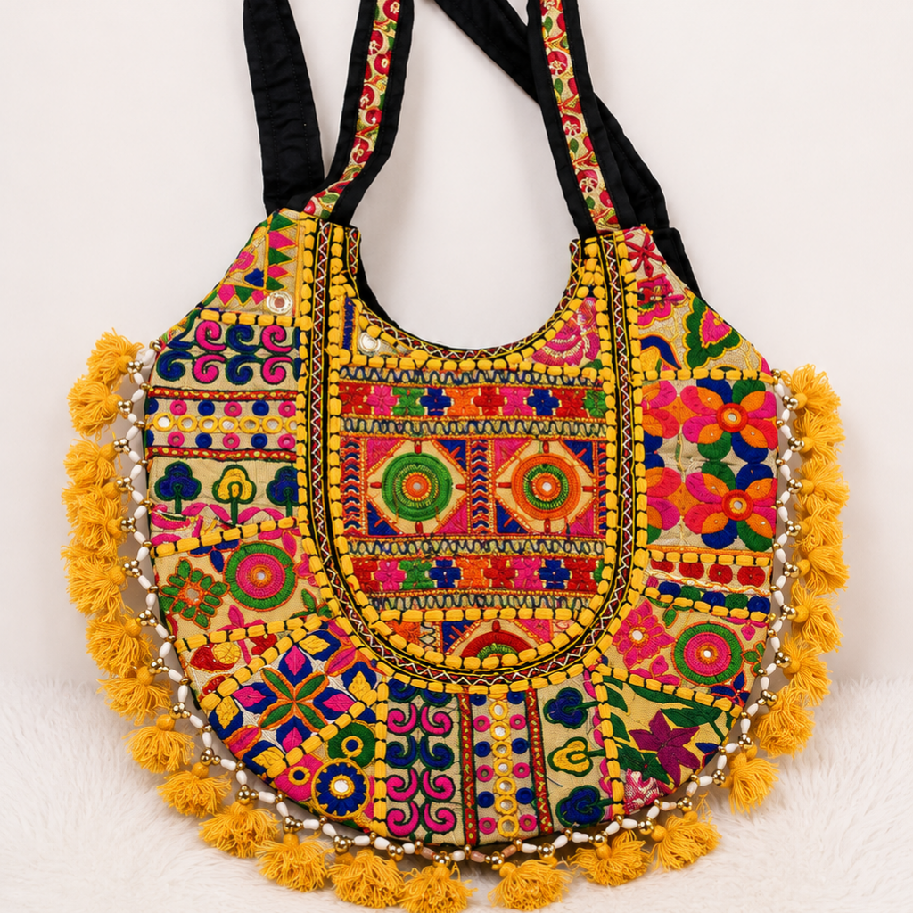 Boho Tassel Embroidered Tote Bag for Women