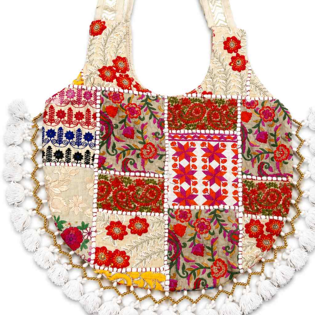 Vintage Noir Tassel Embroidered Tote Bag for Women