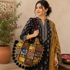 Rainbow Hues Tassel Embroidered Boho Tote Bag