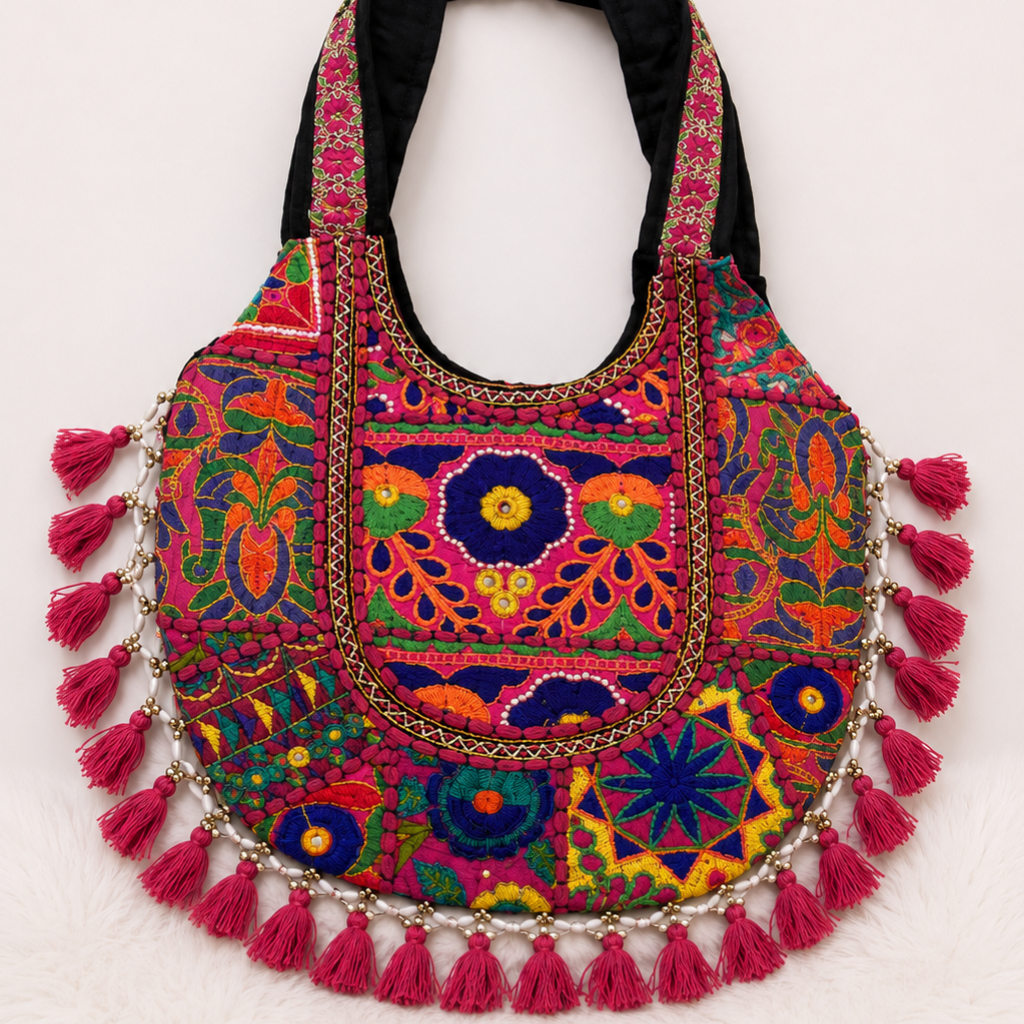 Boho Tassel Embroidered Tote Bag for Women