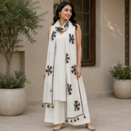White Vintage Motifs Tassel Applique Dupatta