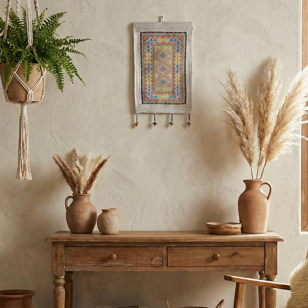 Bohemian Heritage Charm Embroidered Mini Wall Hanging