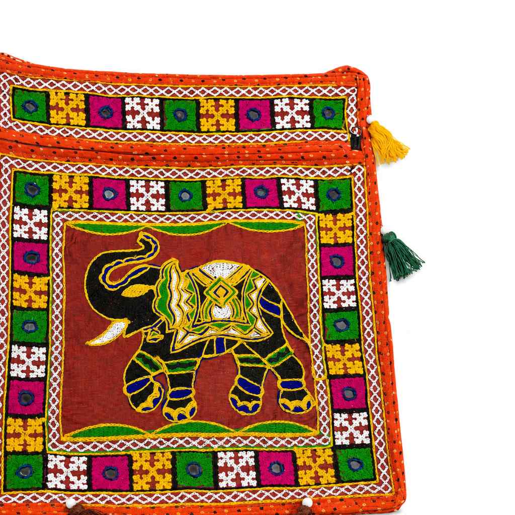 Folk Art Elephant Embroidered Sling Bag