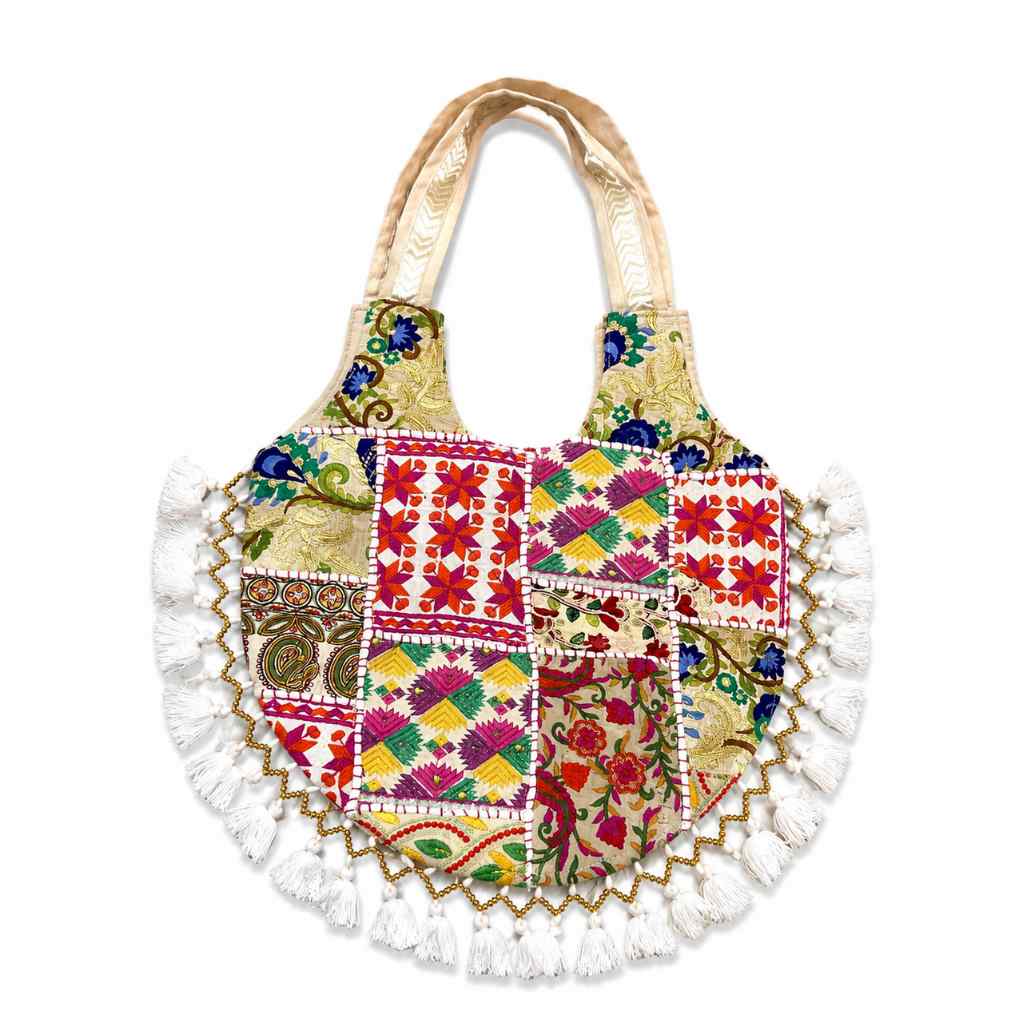 Vintage Noir Tassel Embroidered Tote Bag for Women