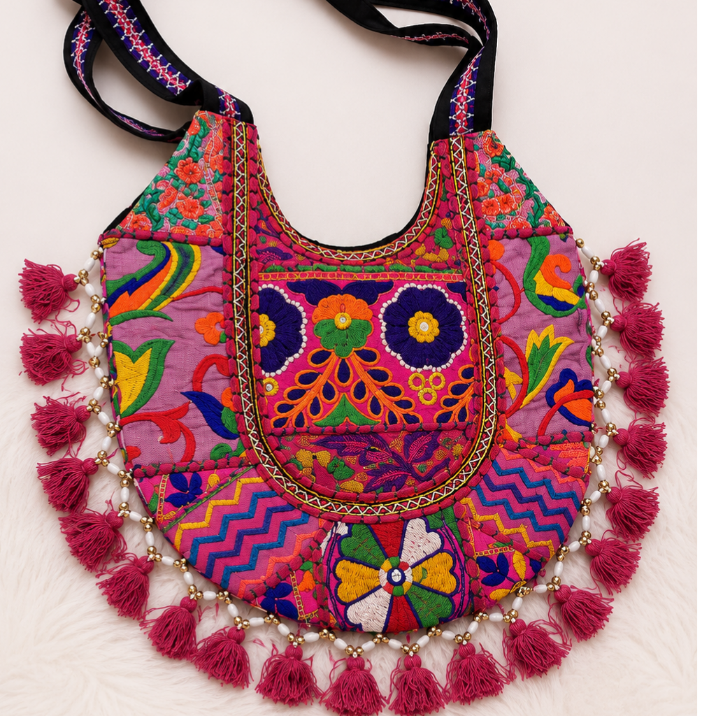 Boho Tassel Embroidered Tote Bag for Women