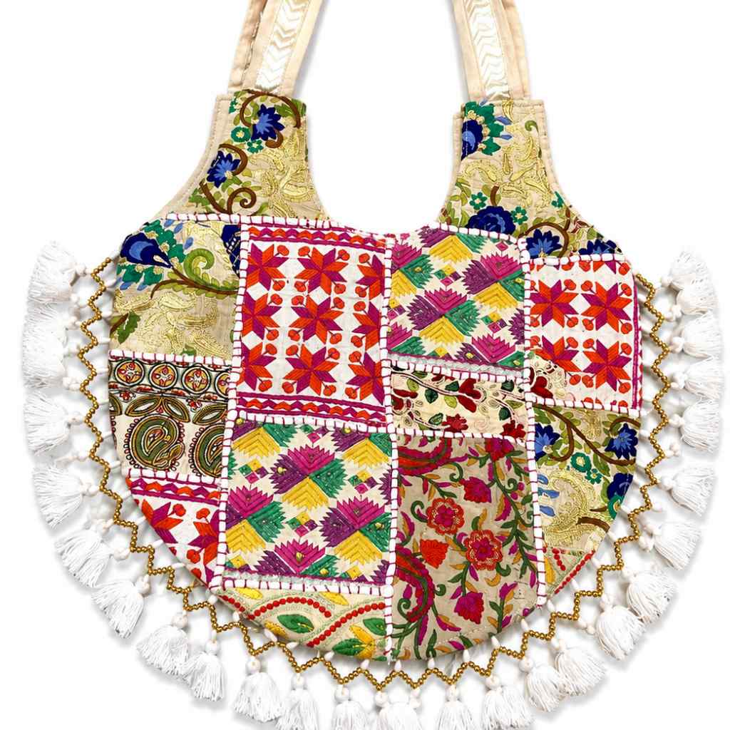 Vintage Noir Tassel Embroidered Tote Bag for Women