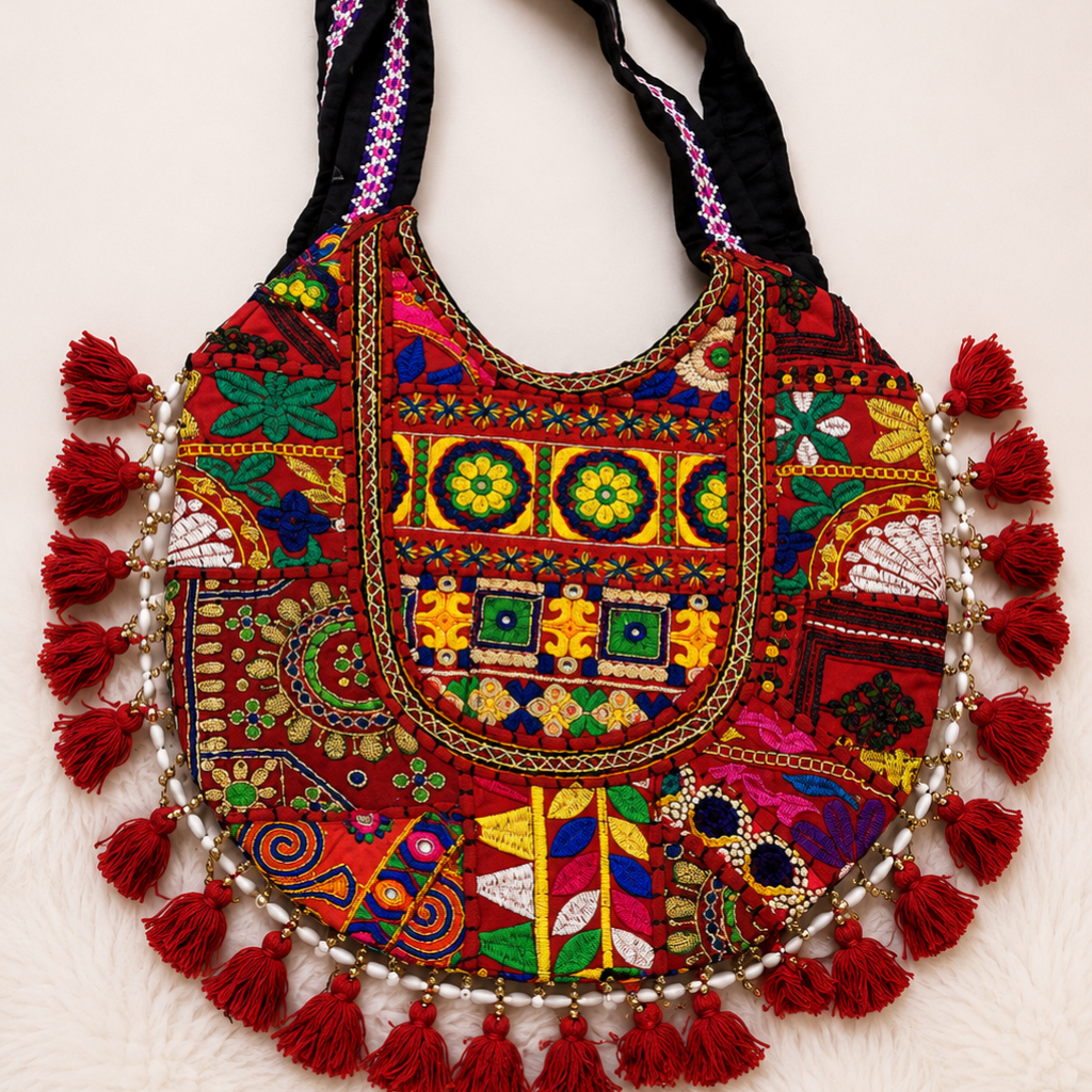 Tribal Hues Boho Embroidered Tote Bag