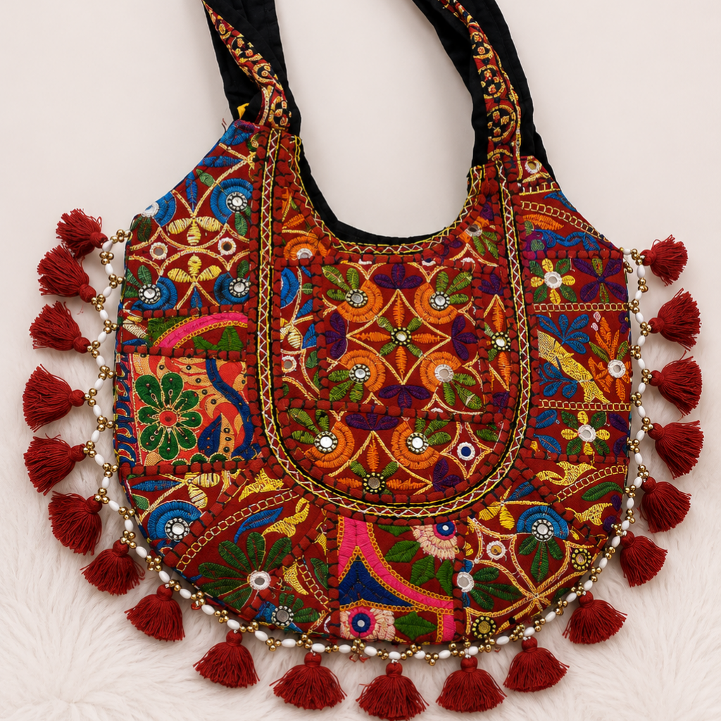 Tribal Hues Boho Embroidered Tote Bag