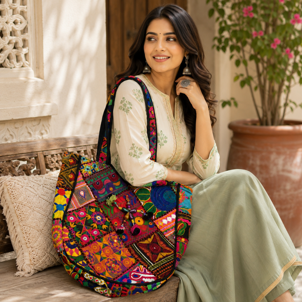 Colorful Bliss Cotton Bag with Detailed Embroidery Work