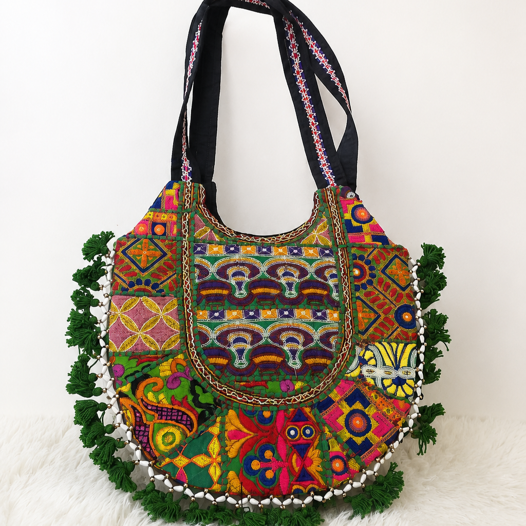 Tribal Hues Boho Embroidered Tote Bag