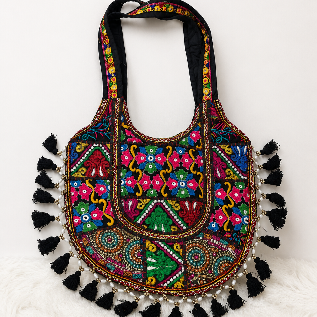 Tribal Hues Boho Embroidered Tote Bag