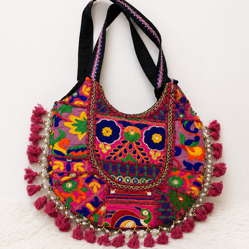 Tribal Hues Boho Embroidered Tote Bag