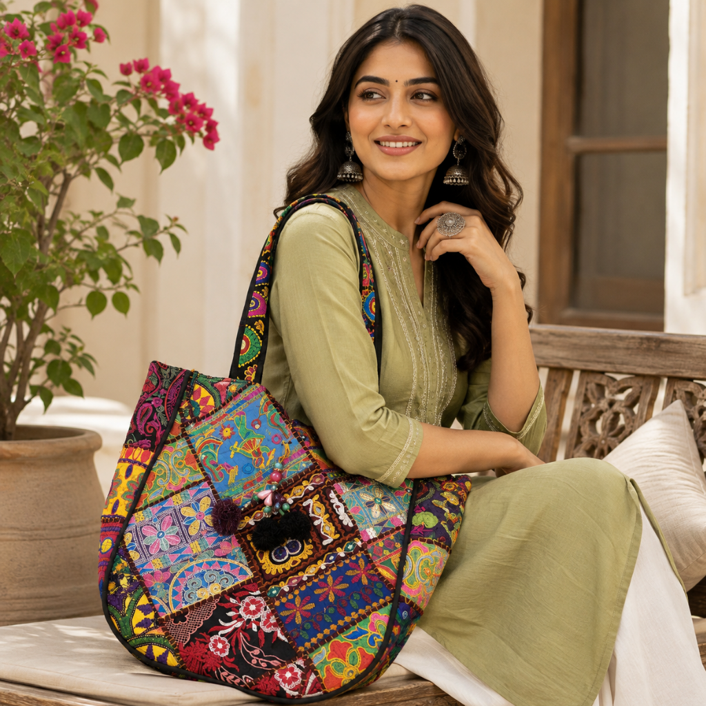 Colorful Bliss Cotton Bag with Detailed Embroidery Work