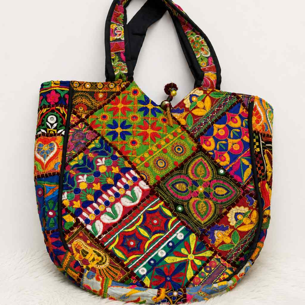 Colorful Bliss Cotton Bag with Detailed Embroidery Work