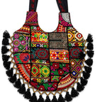 Vintage Noir Tassel Embroidered Tote Bag for Women