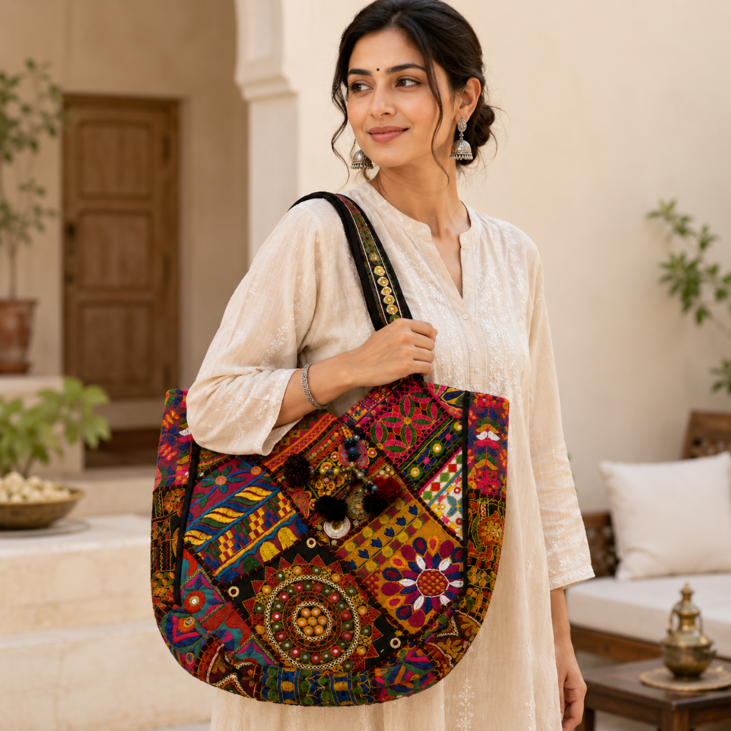 Colorful Bliss Cotton Bag with Detailed Embroidery Work
